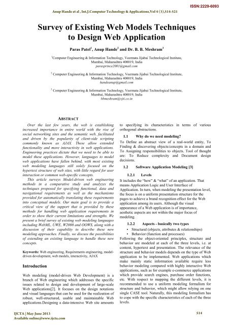 Survey of Existing Web Models Techniques to Design Web Application