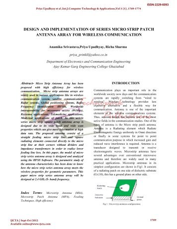 design and implementation of series micro strip patch antenna array ...