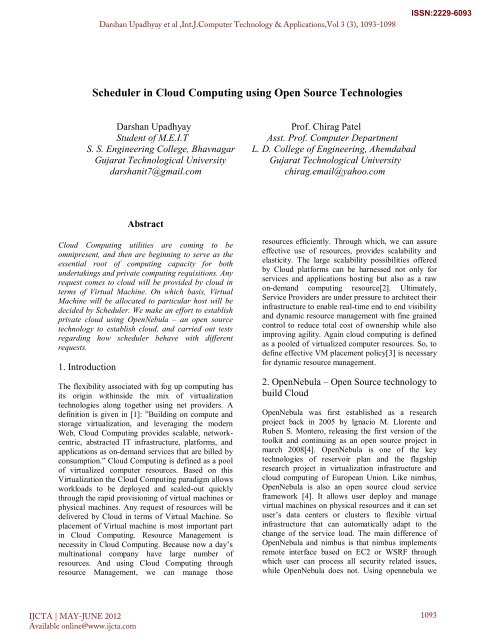 Scheduler in Cloud Computing using Open Source Technologies