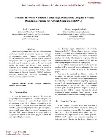 Security Threats in Volunteer Computing Environments Using the ...