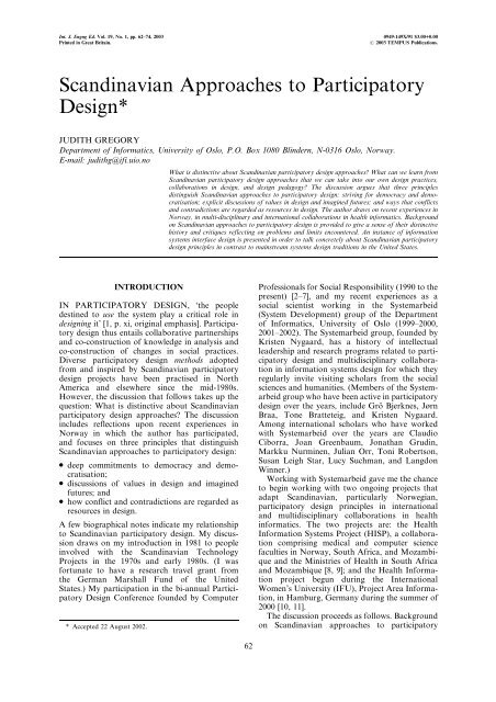 Scandinavian Approaches to Participatory Design* - International ...