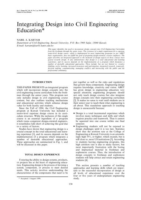 Integrating Design into Civil Engineering Education* - International ...