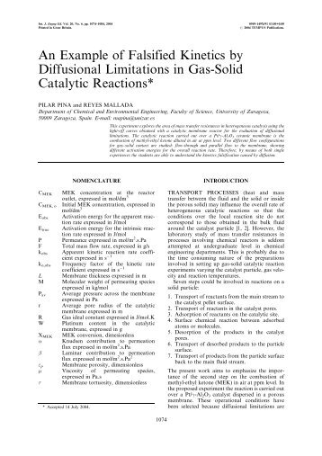 An Example of Falsified Kinetics by Diffusional Limitations in Gas ...