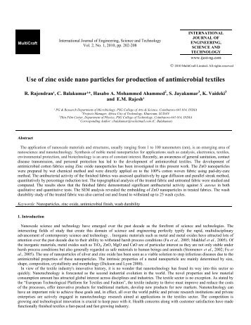 Use of zinc oxide nano particles for production of antimicrobial textiles