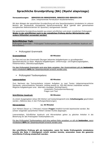 Sprachliche Grundprüfung (BA) (Nyelvi alapvizsga)