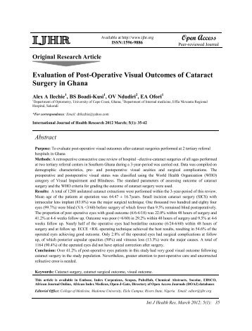 Evaluation of Post-Operative Visual Outcomes of Cataract Surgery in ...