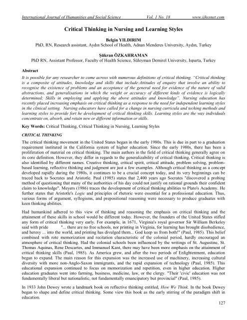 critical thinking journals nursing