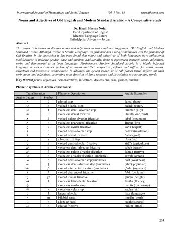 Nouns and Adjectives of Old English and Modern Standard Arabic ...