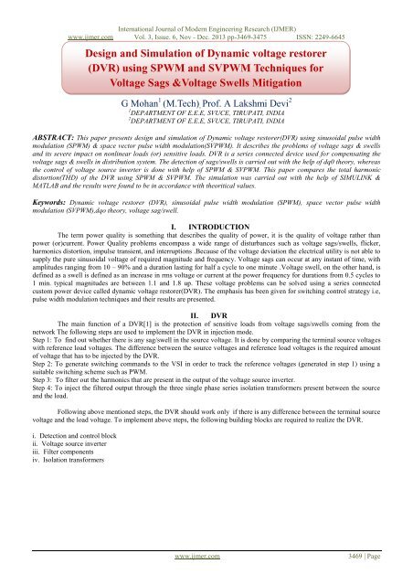 Design and Simulation of Dynamic voltage restorer (DVR ... - ijmer