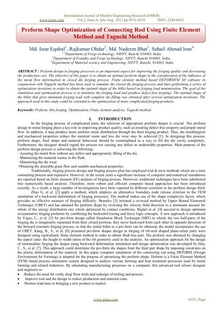 Shape Optimization Rod Preform Shape Optimization of Connecting Rod Using Finite ... - ijmer