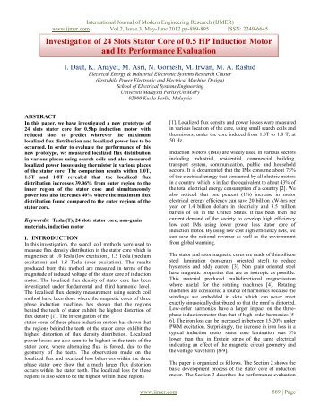 Investigation of 24 Slots Stator Core of 0.5 HP Induction Motor ... - ijmer