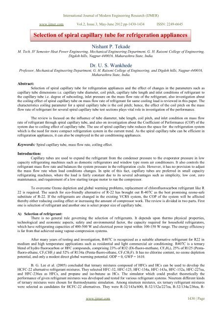 Capillary Tube Sizing Charts For Fluorine Based Refrigerants