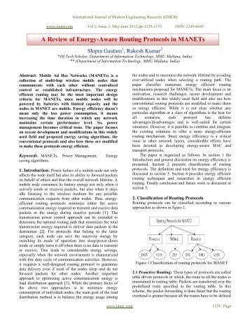 A Review of Energy-Aware Routing Protocols in MANETs - ijmer