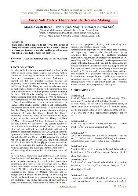 Fuzzy Soft Matrix Theory And Its Decision Making - ijmer