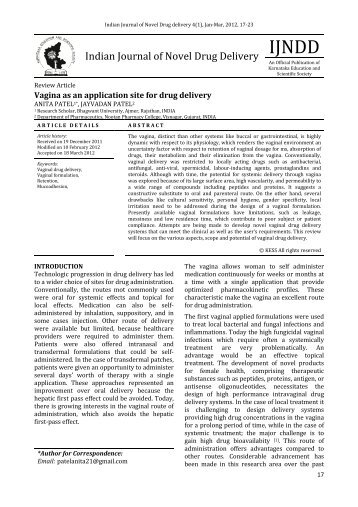 Vagina as an application site for drug delivery - Indian Journal of ...