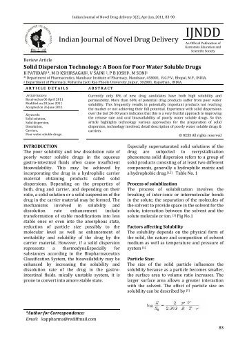 Solid Dispersion Technology: A Boon for Poor Water Soluble Drugs