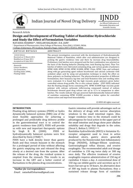 Design and Development of Floating Tablet of Ranitidine ...