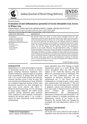 Evaluation of anti-inflammatory potential of Cassia obtusifolia Linn ...
