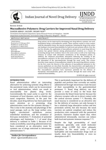 Mucoadhesive Polymers - Indian Journal of Novel Drug Delivery