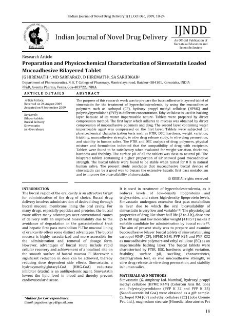 Preparation and Physicochemical Characterization of Simvastatin ...