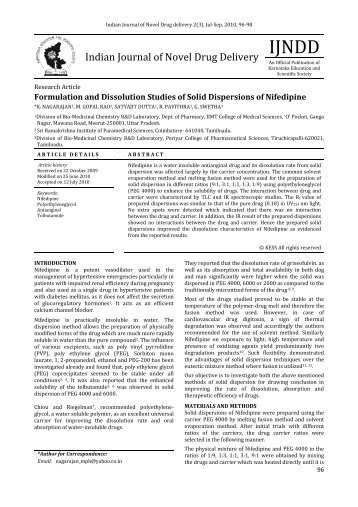 Formulation and Dissolution Studies of Solid Dispersions of Nifedipine