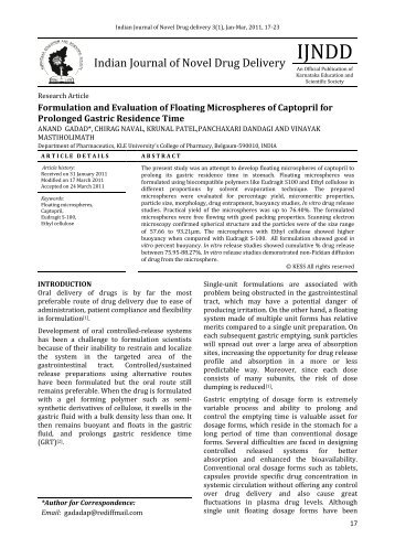 Formulation and Evaluation of Floating Microspheres of Captopril for ...