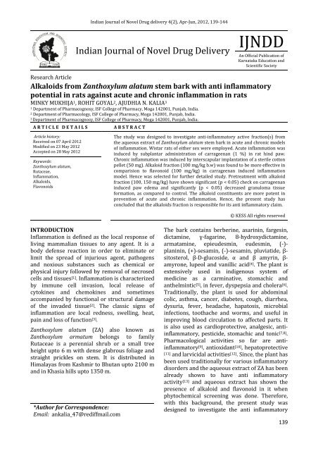 Alkaloids from Zanthoxylum alatum stem bark with anti inflammatory ...
