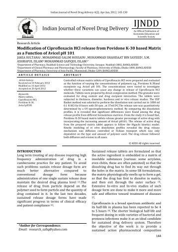 Modification of Ciprofloxacin HCl release from Povidone K-30 based ...