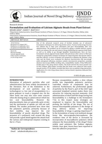 Formulation and Evaluation of Calcium Alginate Beads from Plant ...