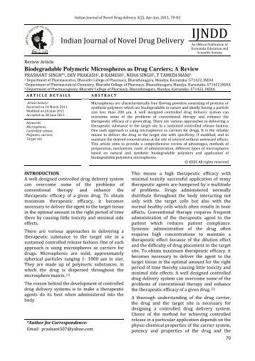 Biodegradable Polymeric Microspheres as Drug Carriers; A Review