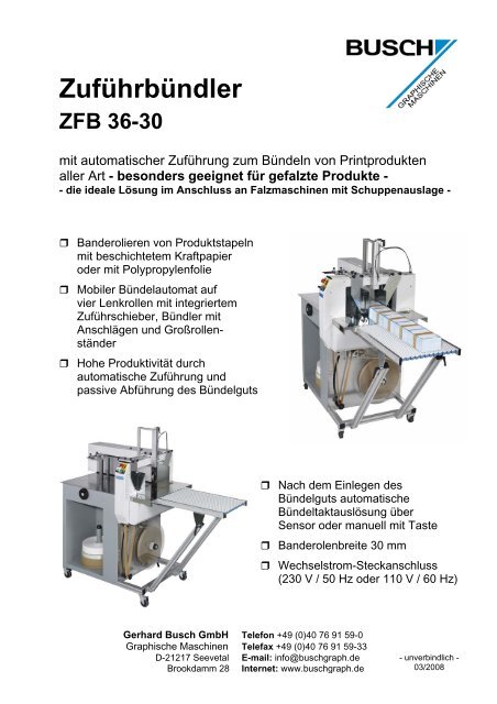Info-Blatt Zuführbündler ZFB 36-30 - Gerhard BUSCH Gmbh