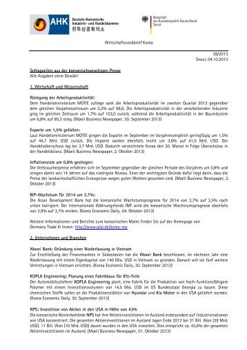Wirtschaftsrundbrief Korea 39/2013 Seoul, 04.10.2013 ... - AHK Korea