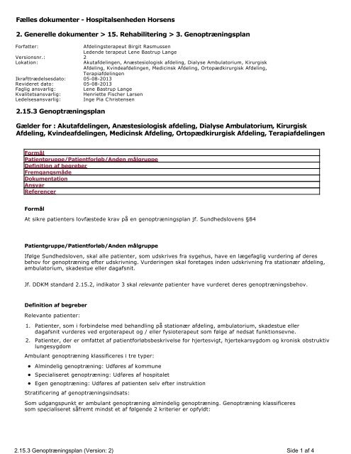 Fælles dokumenter - Hospitalsenheden Horsens 2 ... - e-Dok