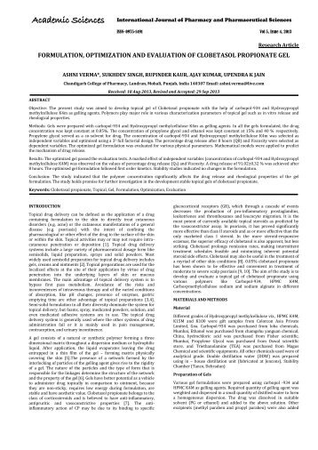 formulation, optimization and evaluation of clobetasol propionate gel