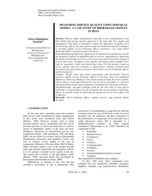 measuring service quality using servqual model - International ...