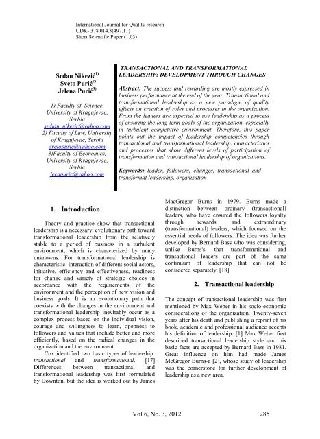 transactional and transformational leadership - International Journal ...