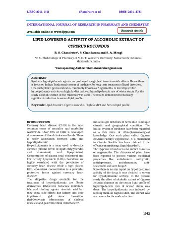 lipid lowering activity of alcoholic extract of cyperus rotundus - ijrpc