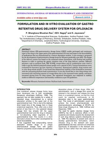 formulation and in vitro evaluation of gastro retentive drug ... - ijrpc