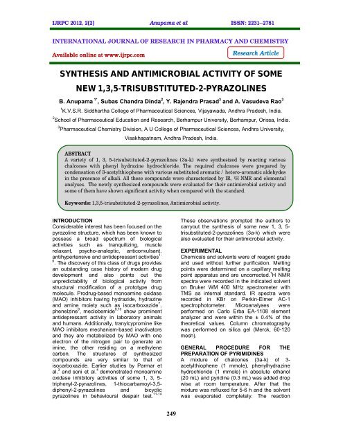 synthesis and antimicrobial activity of some new 1,3,5 ... - ijrpc