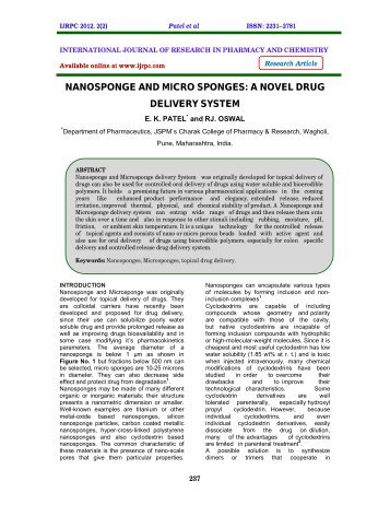 nanosponge and micro sponges: a novel drug delivery system - ijrpc