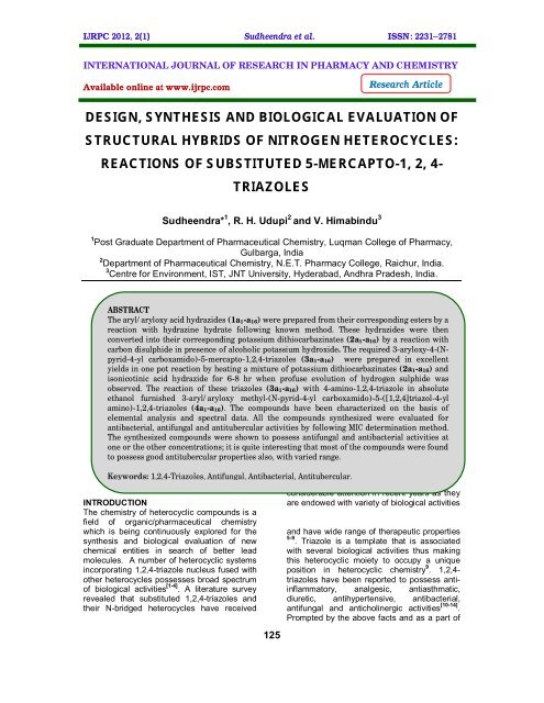 design, synthesis and biological evaluation of structural hybrids - ijrpc