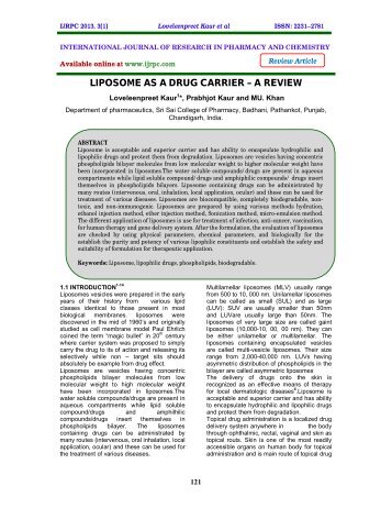 LIPOSOME AS A DRUG CARRIER – A REVIEW - ijrpc