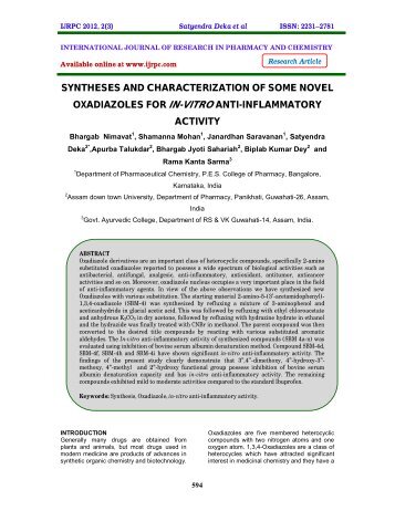 syntheses and characterization of some novel oxadiazoles for ... - ijrpc