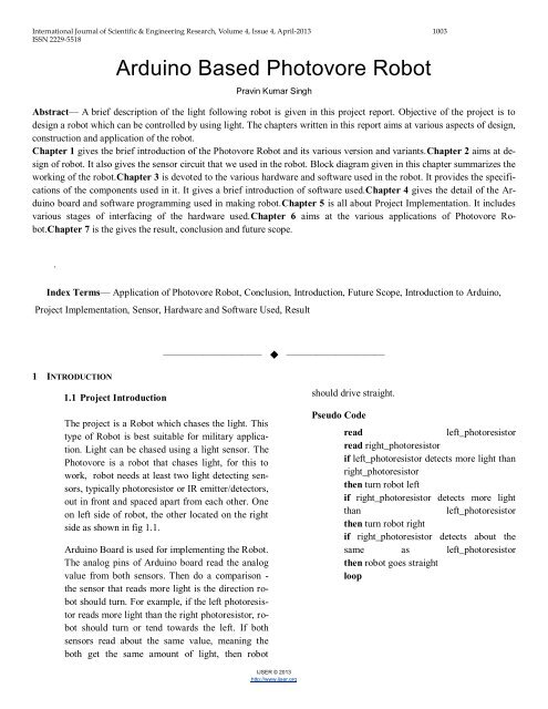 Arduino Based Photovore Robot - International Journal of Scientific ...