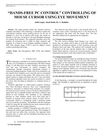 hands-free pc controlâ controlling of mouse cursor using ... - Ijsrp.org