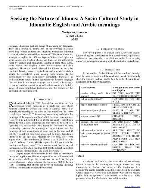 arabic idioms in english