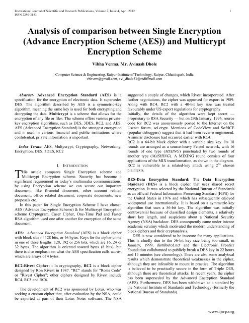 Advance Encryption Scheme (AES)) - Ijsrp.org