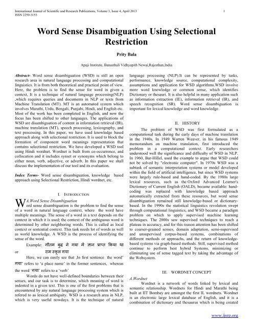 Word Sense Disambiguation Using Selectional Restriction - Ijsrp.org