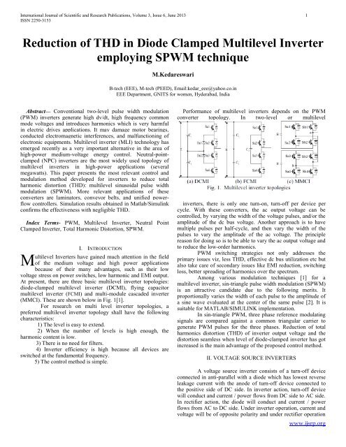 Reduction of THD in Diode Clamped Multilevel Inverter ... - Ijsrp.org