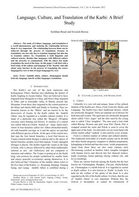 Carduchi Language Language, Culture, and Translation of the Karbi: A Brief Study - ijssh